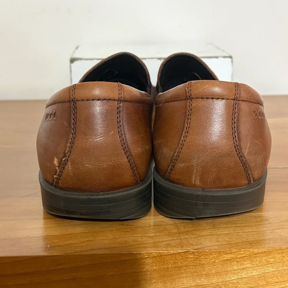 ECCO Mens Cognac Brown Leather Loafers Square Toe Monk Strap Shoes 43 404888